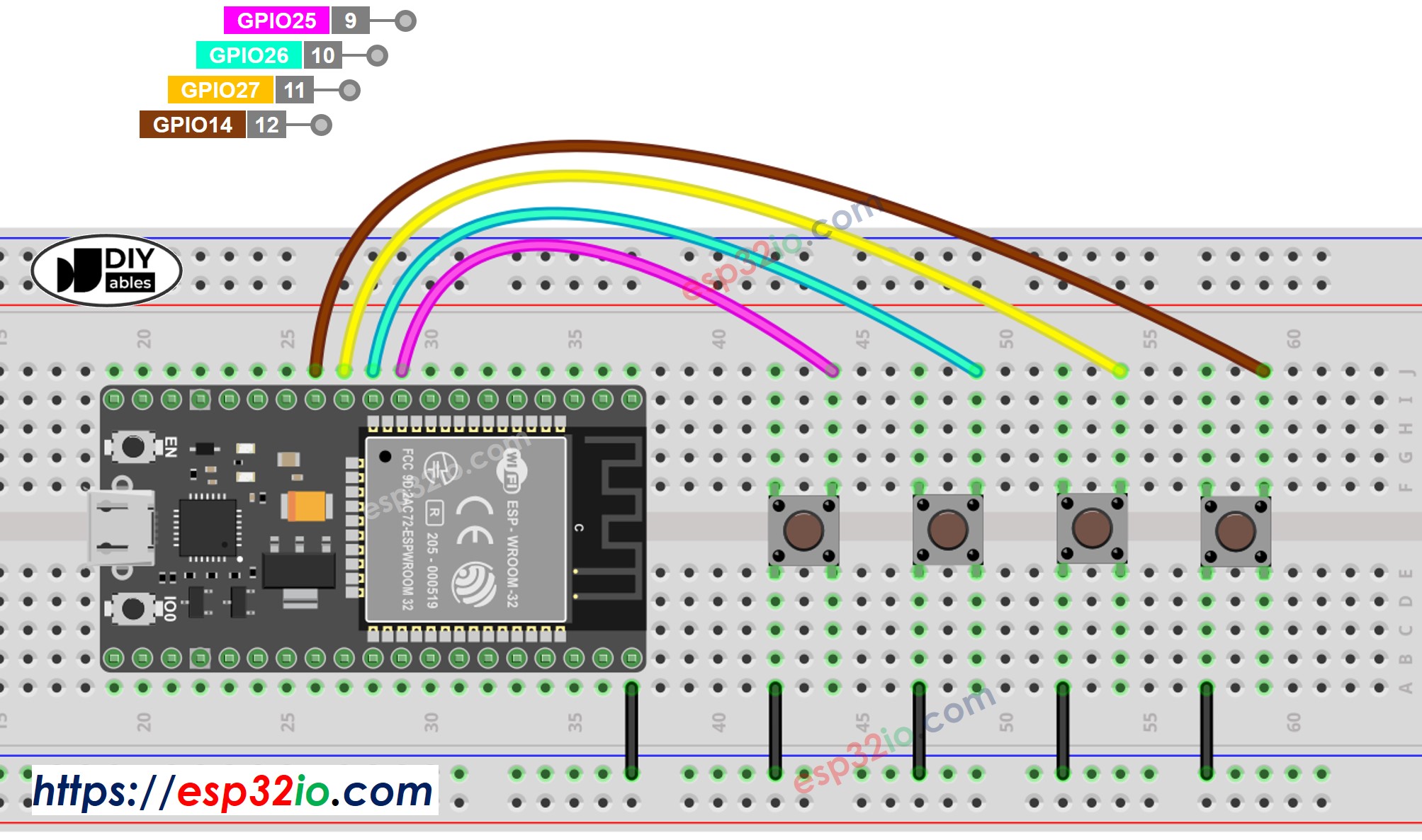 ESP32 multiple buttons Wiring Diagram