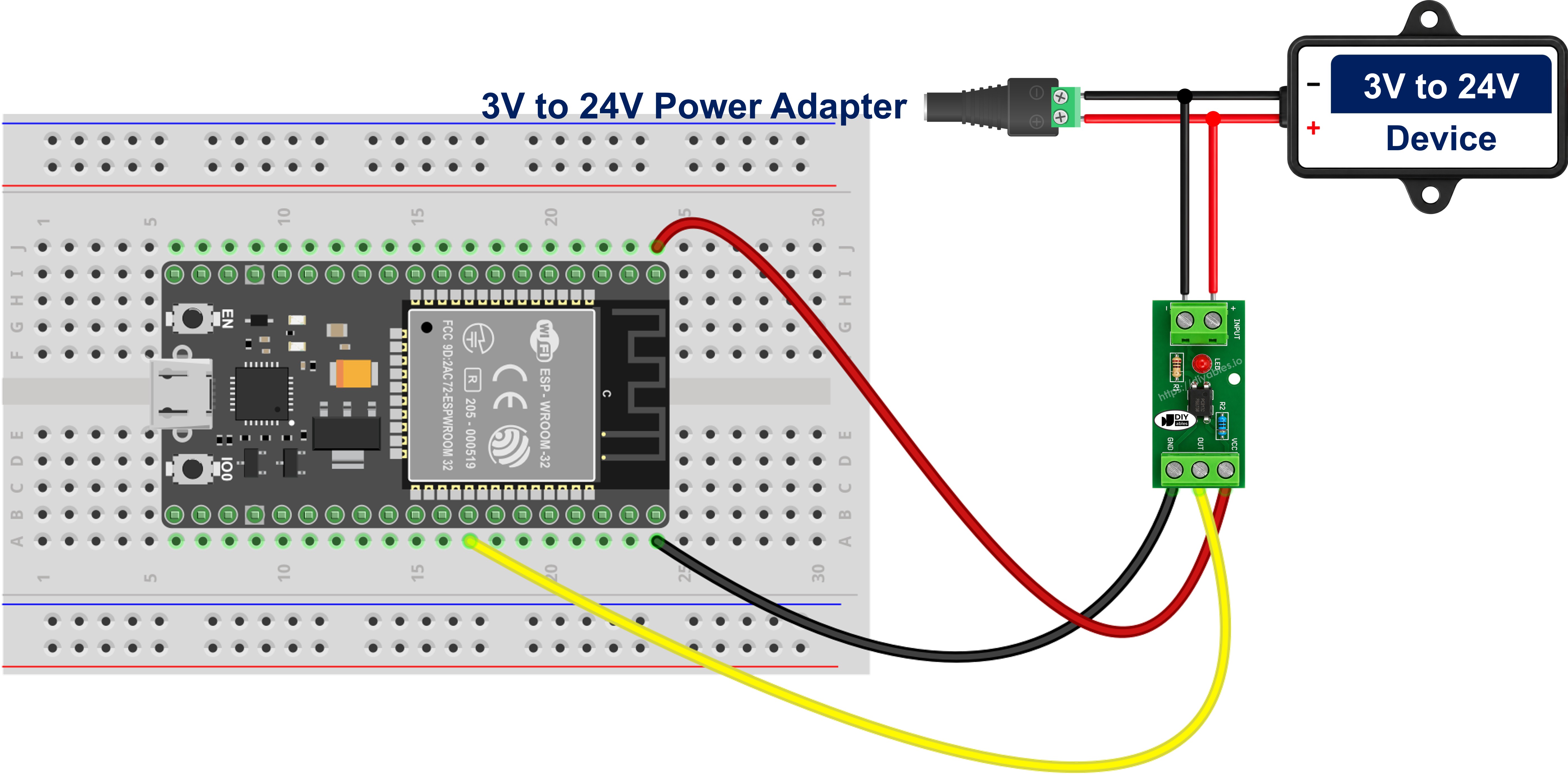 ESP32 PC817 optocoupler module wiring diagram on breadboard