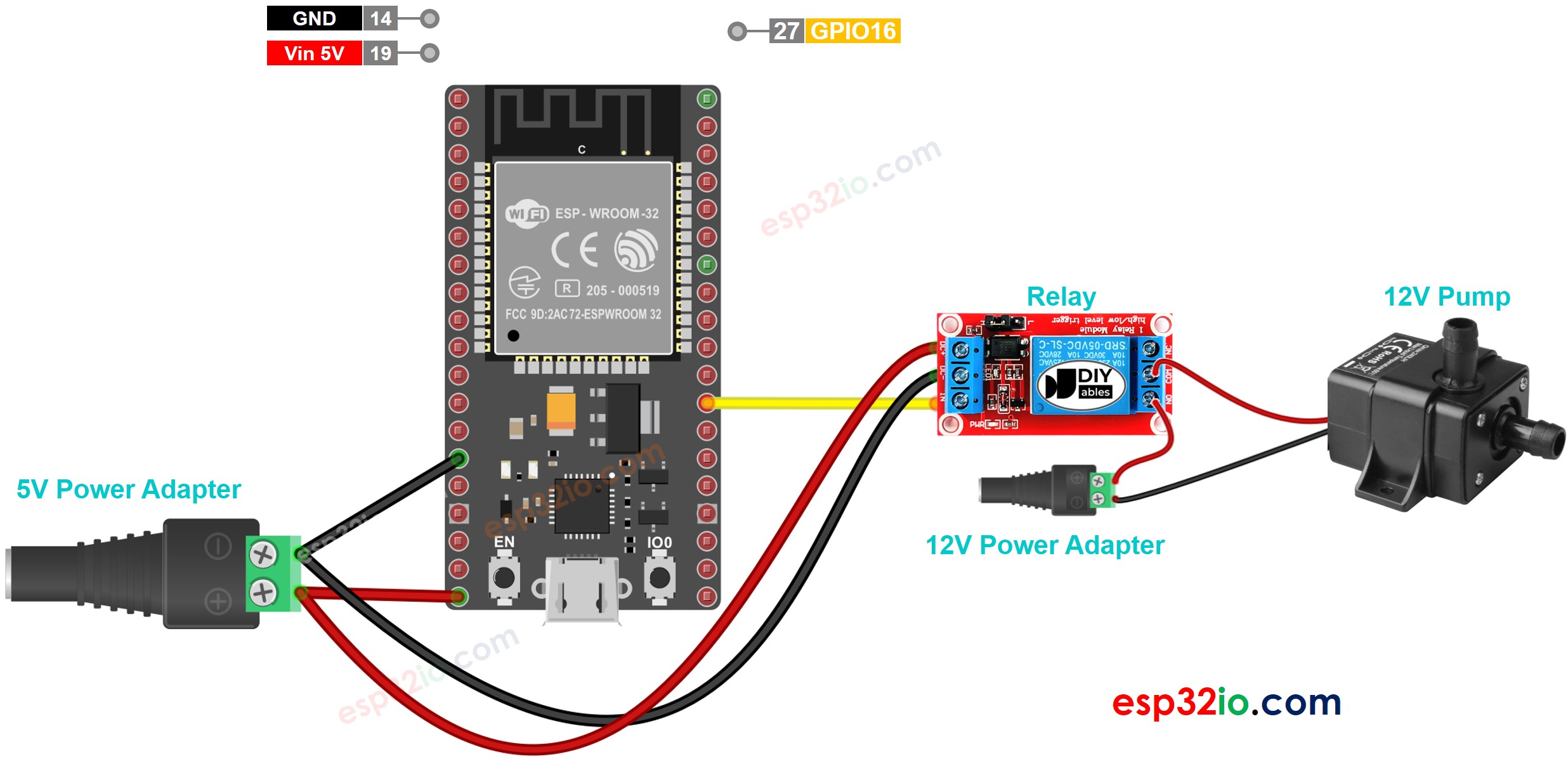 wiring diagram between esp32 pump