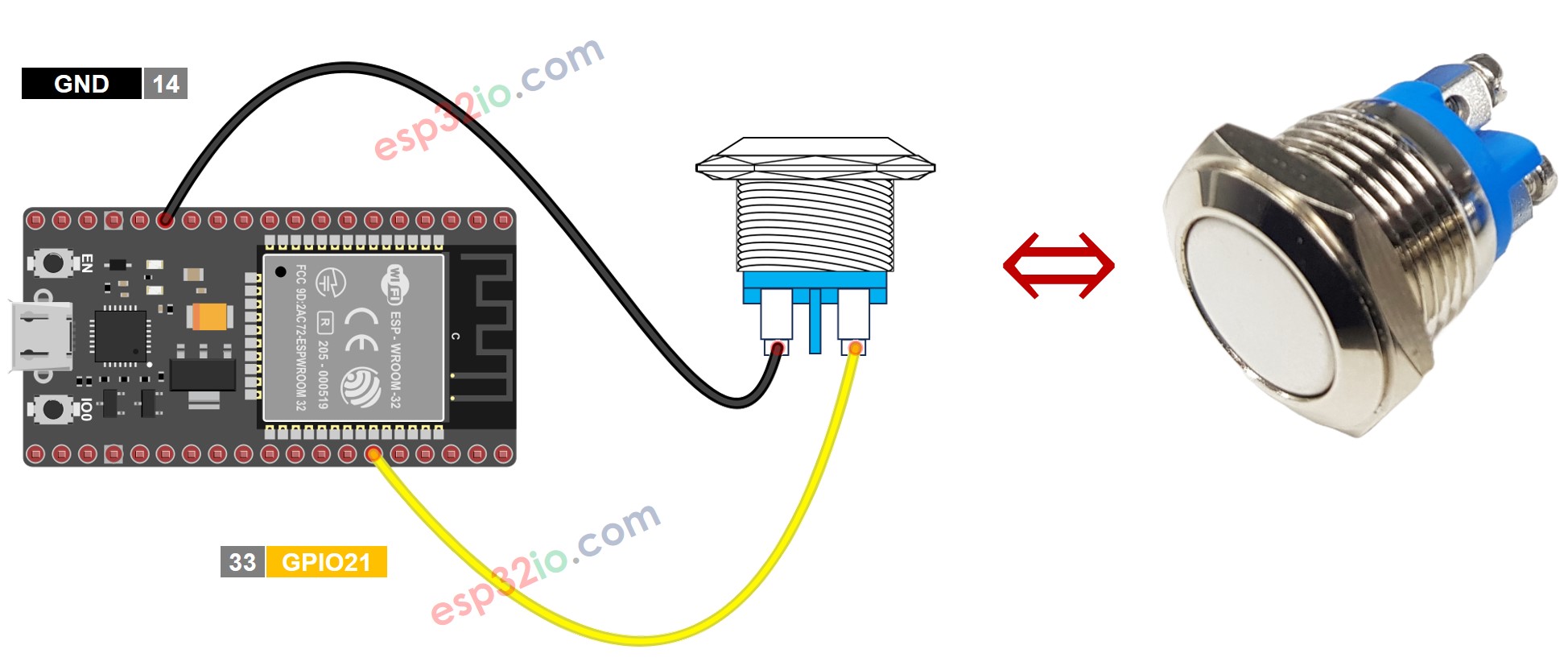 ESP32 two-pin push button Wiring Diagram