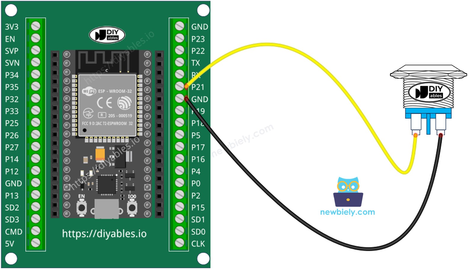 ESP32 two-pin push button Wiring Diagram