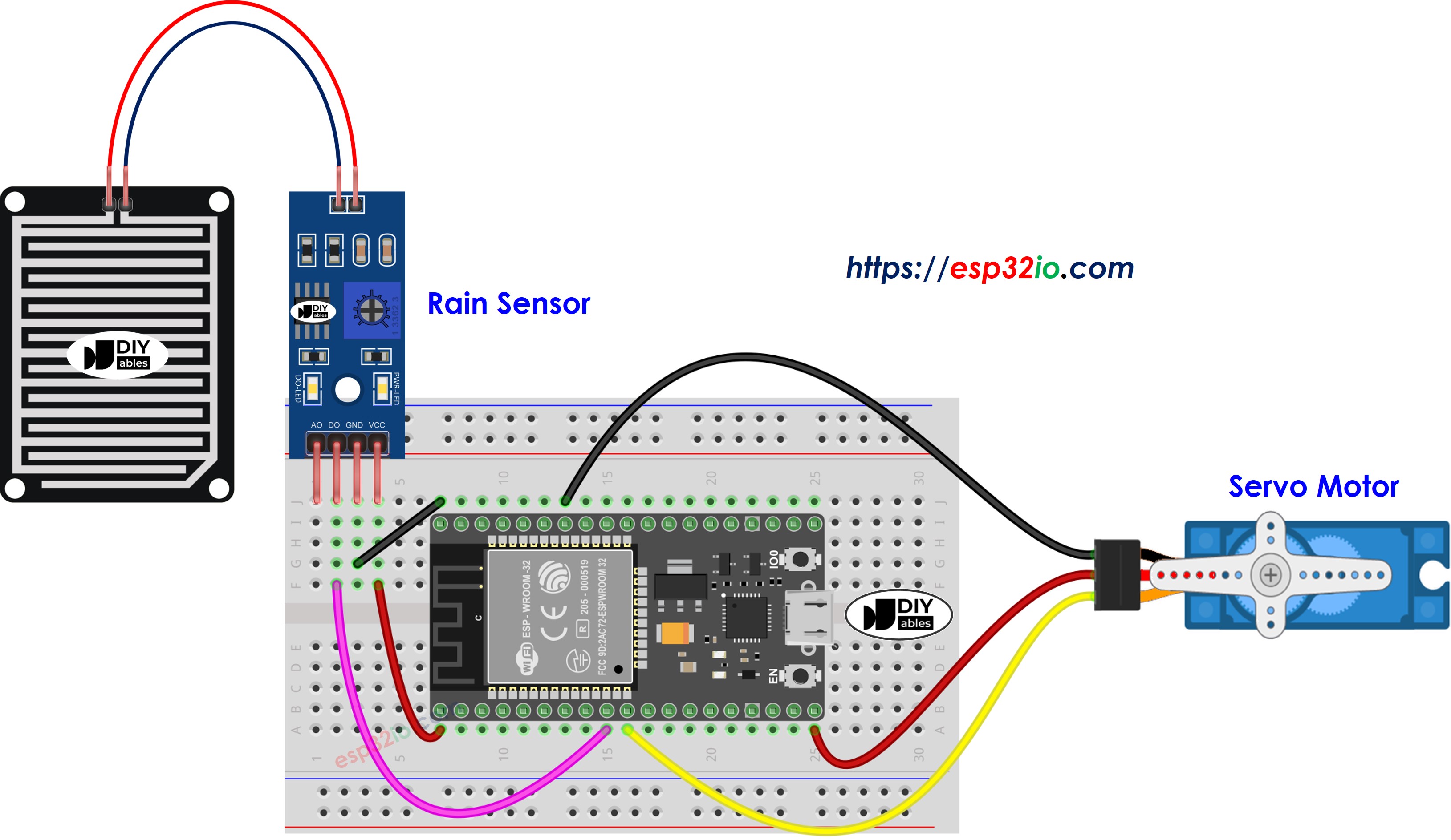 ESP32 Rain Sensor Servo Motor Wiring Diagram