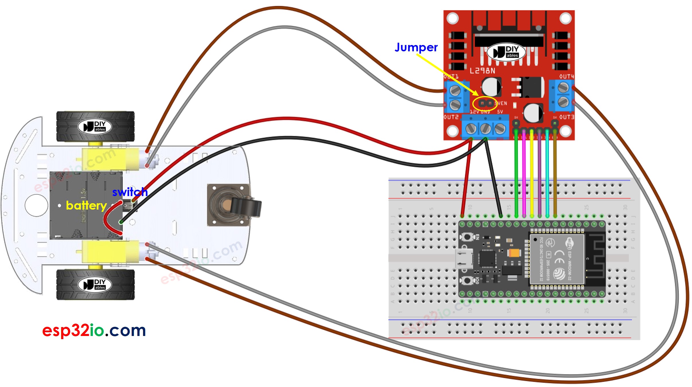 ESP32 2WD RC Car Wiring Diagram