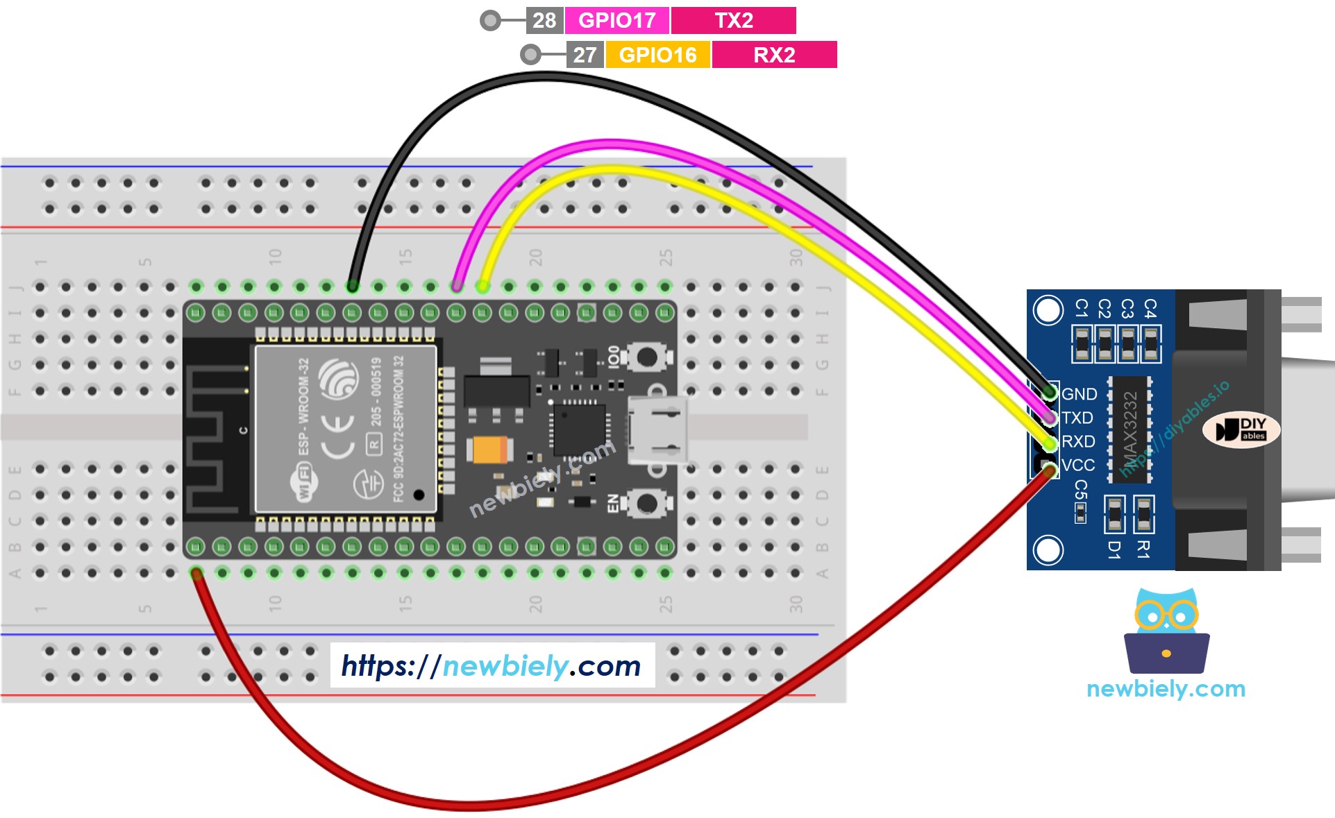 ESP32 TTL to RS232 Wiring Diagram