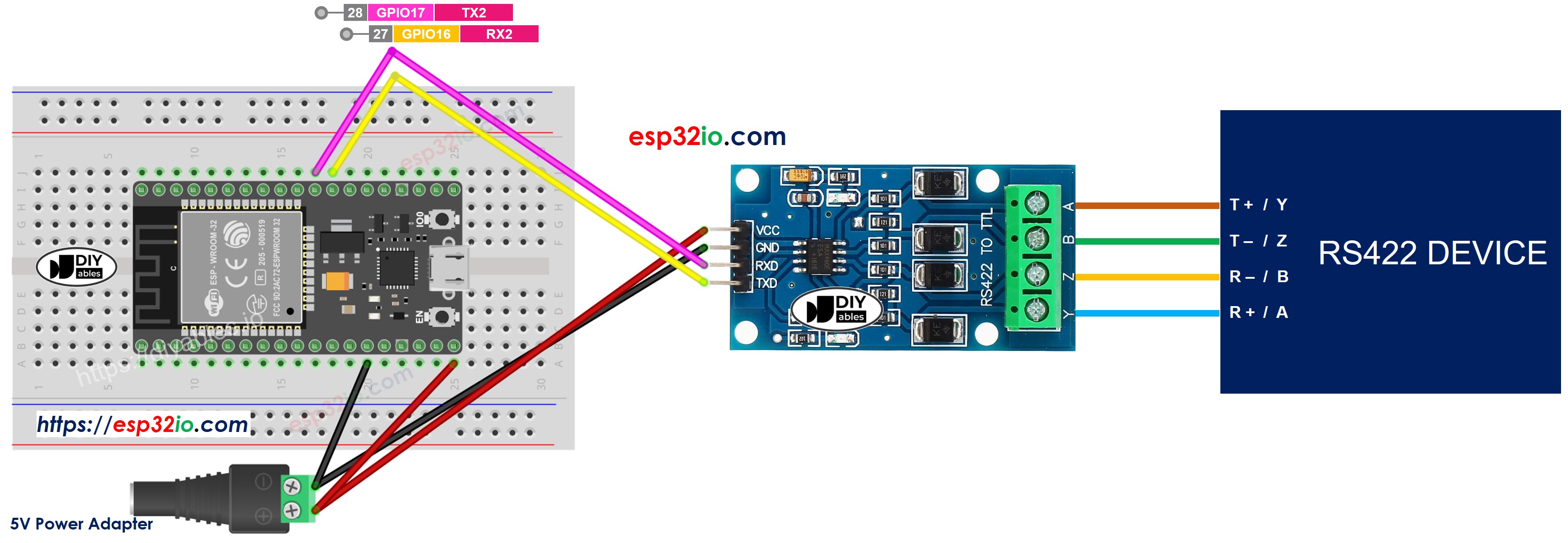 ESP32 TTL to RS422 Wiring Diagram