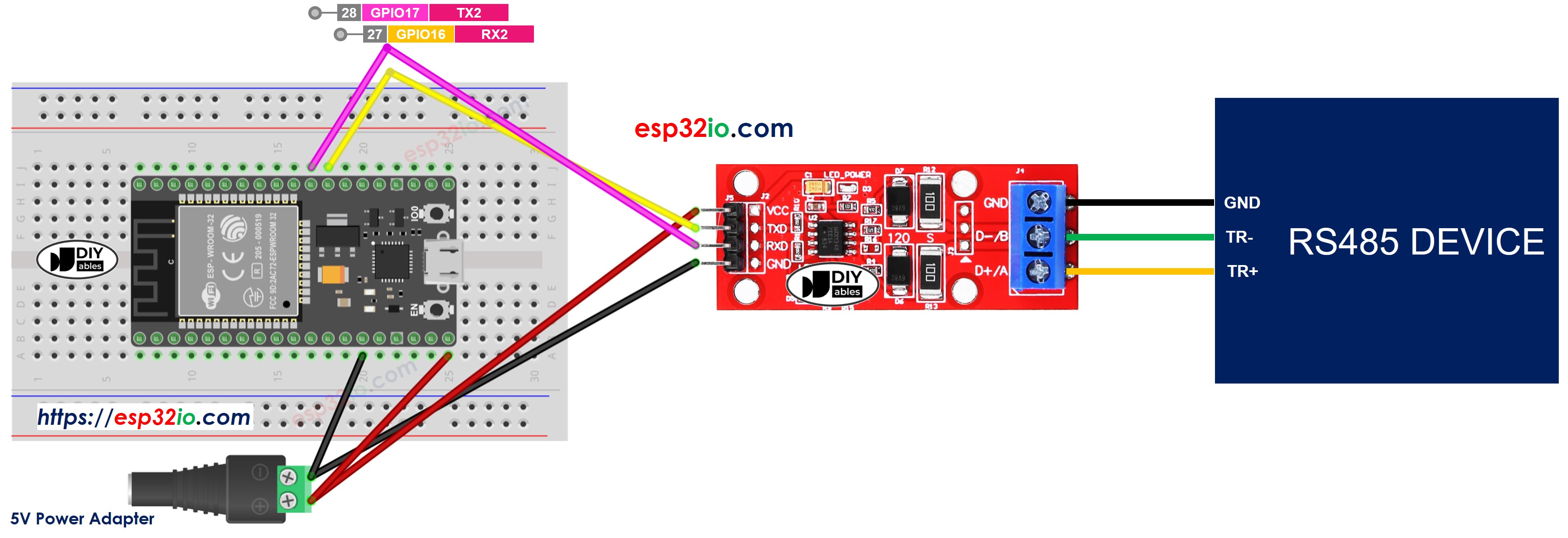 ESP32 TTL to RS485 Wiring Diagram