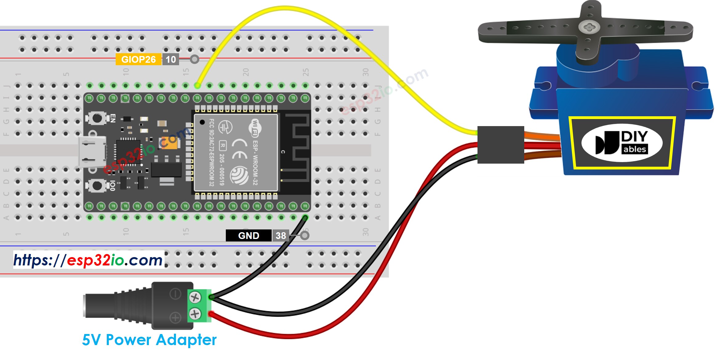 ESP32 servo motor external power supply wiring diagram