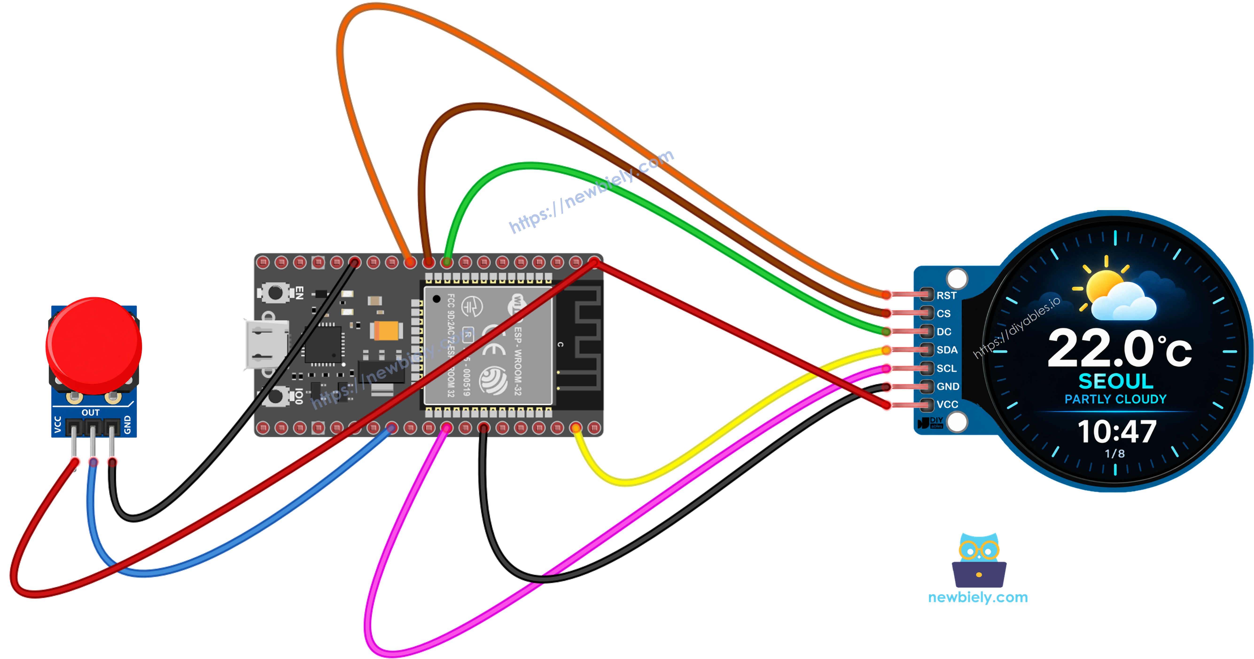 ESP32 smart weather station wiring diagram with button module