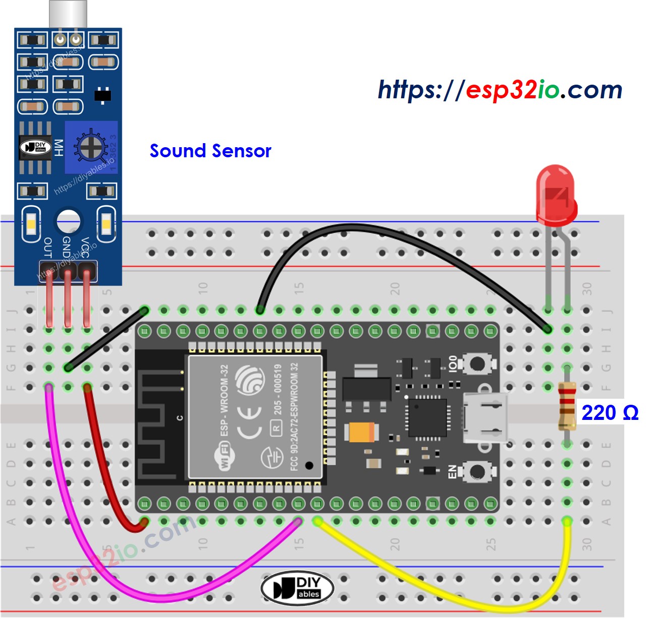 ESP32 Sound Sensor LED Wiring Diagram