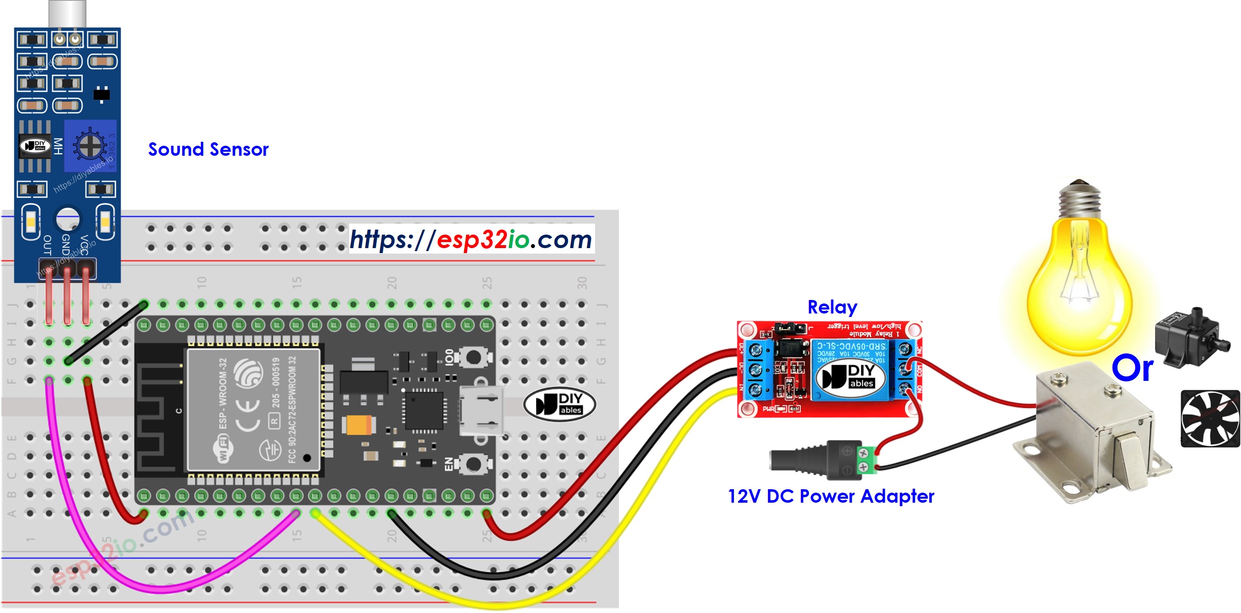 ESP32 Sound Sensor Relay Wiring Diagram