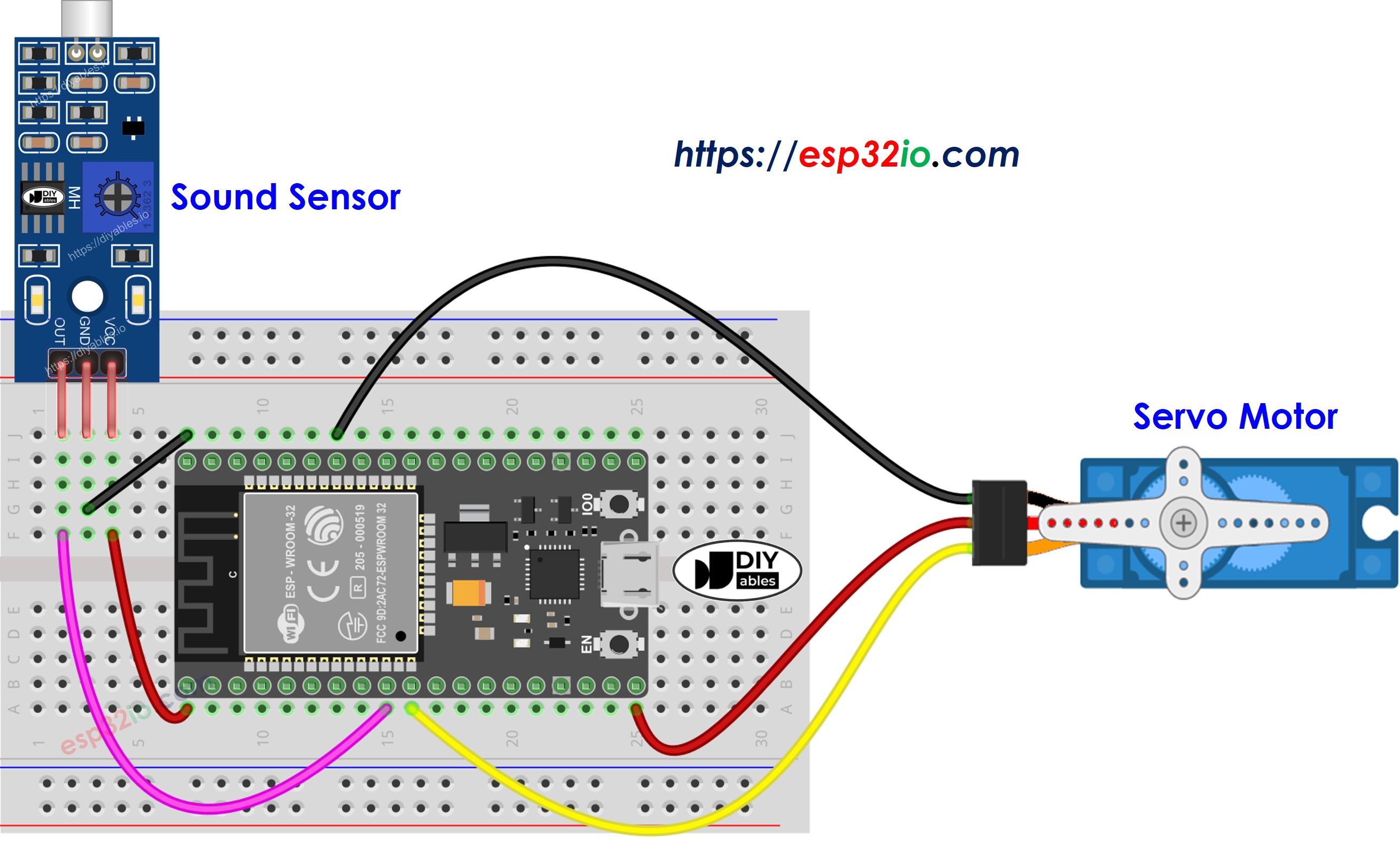 ESP32 Sound Sensor Servo Motor Wiring Diagram