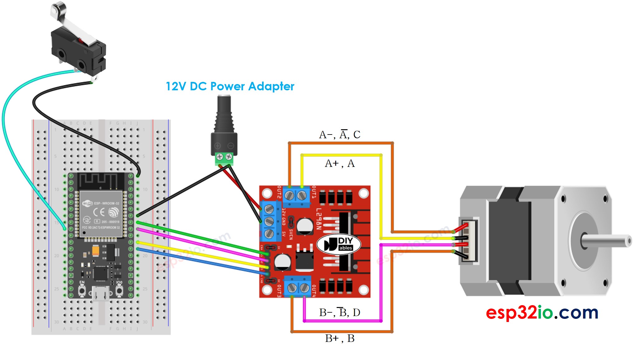 ESP32 stepper motor and limit switch wiring diagram
