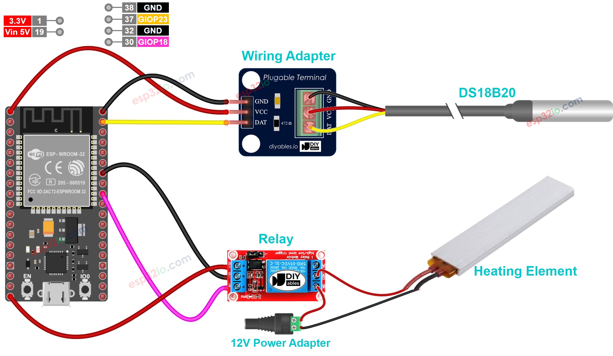 ESP32 teamperature controls heating system wiring diagram