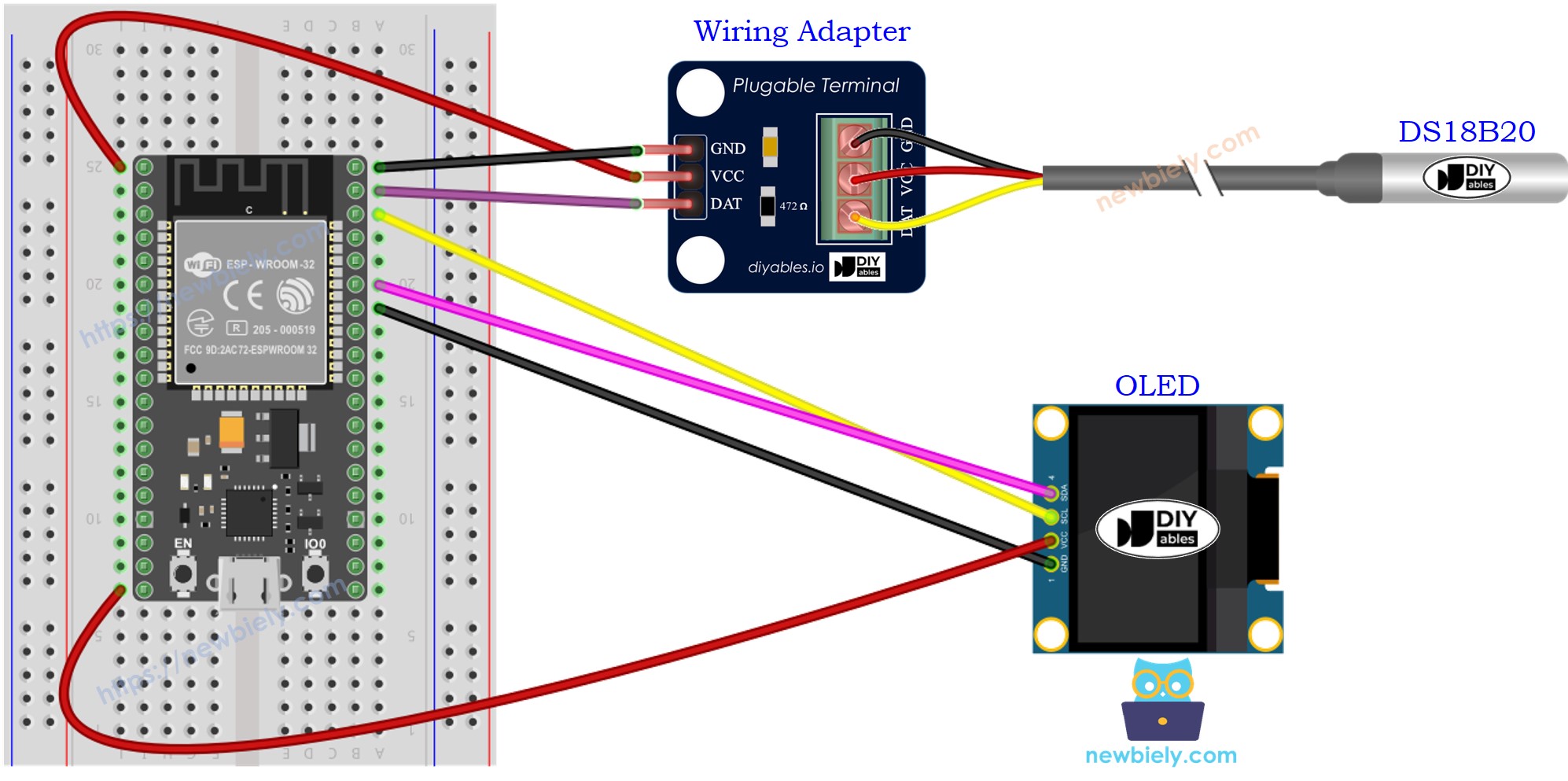 ESP32 Temperature Sensor OLED Wiring Diagram