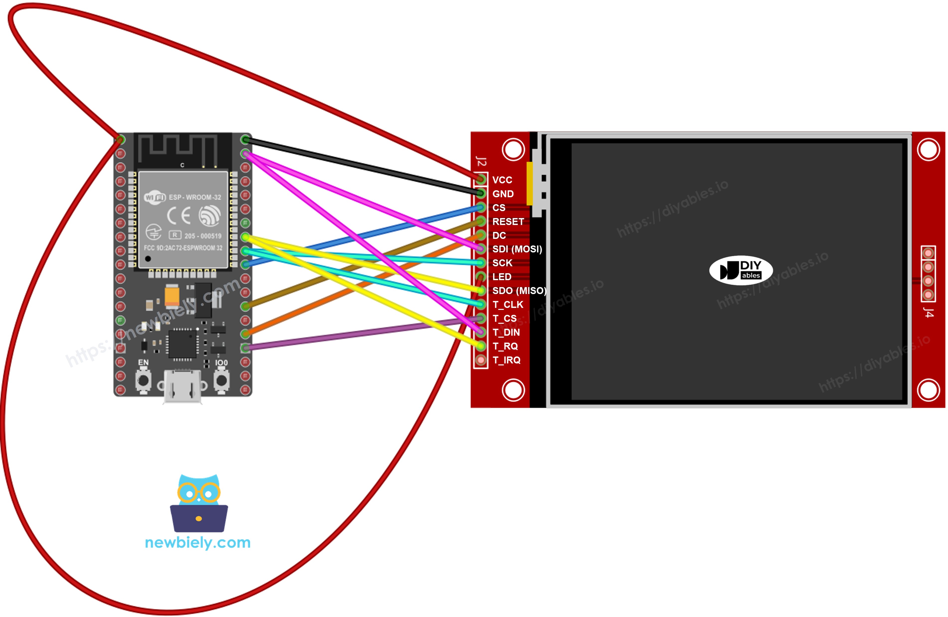 ESP32 TFT SPI Display wiring diagram with touch