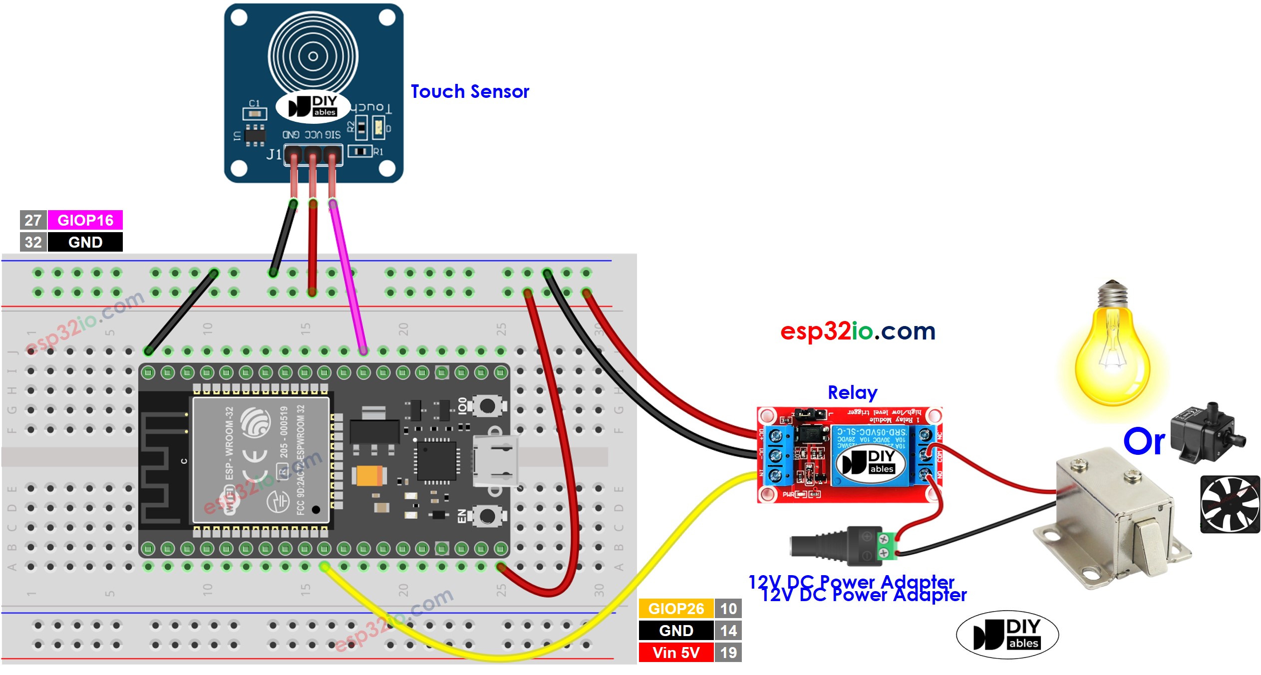 ESP32 Touch Sensor Relay Wiring Diagram