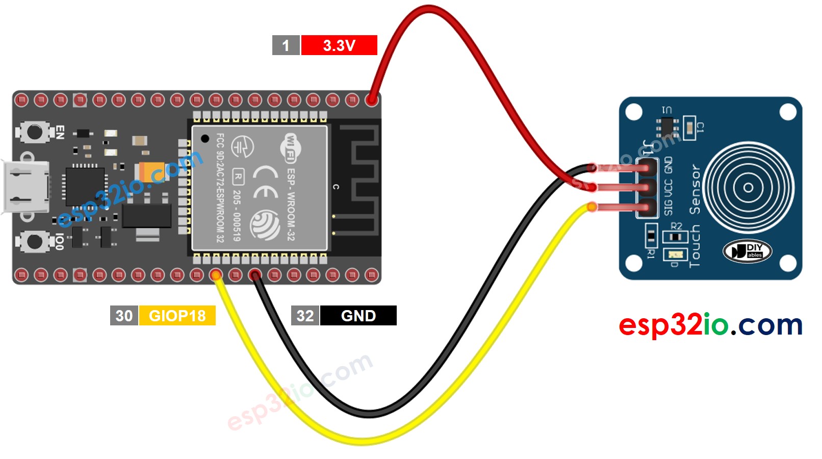 wiring diagram between esp32 touch sensor