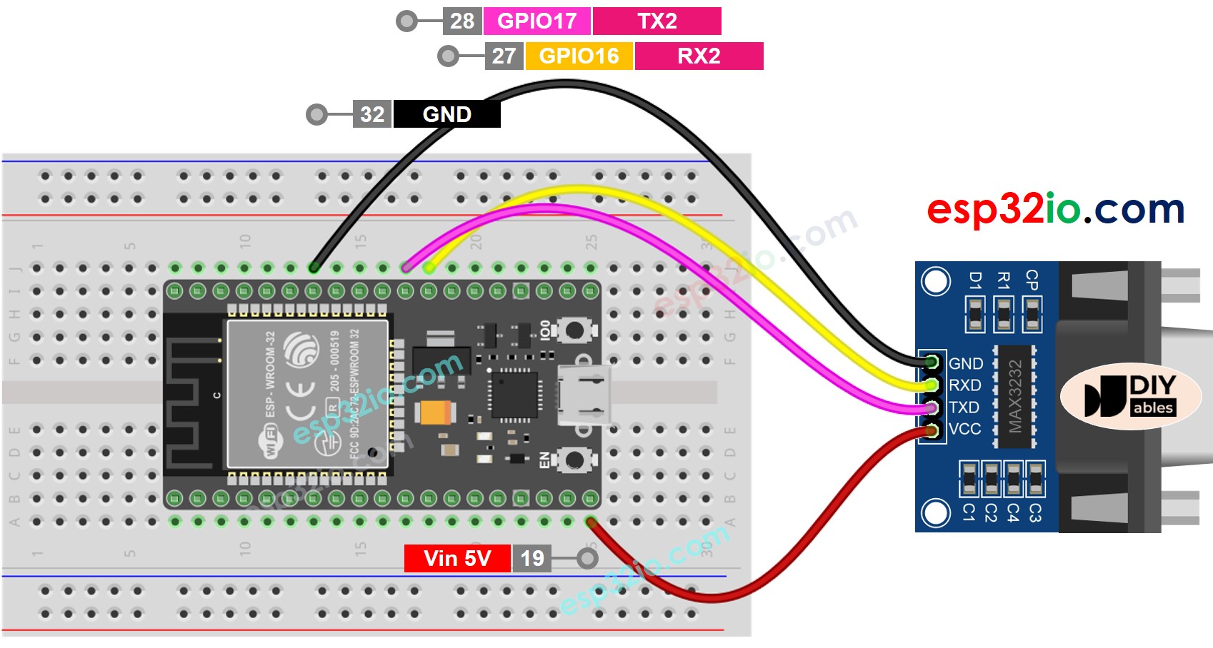 ESP32 RS232 to TTL Wiring Diagram