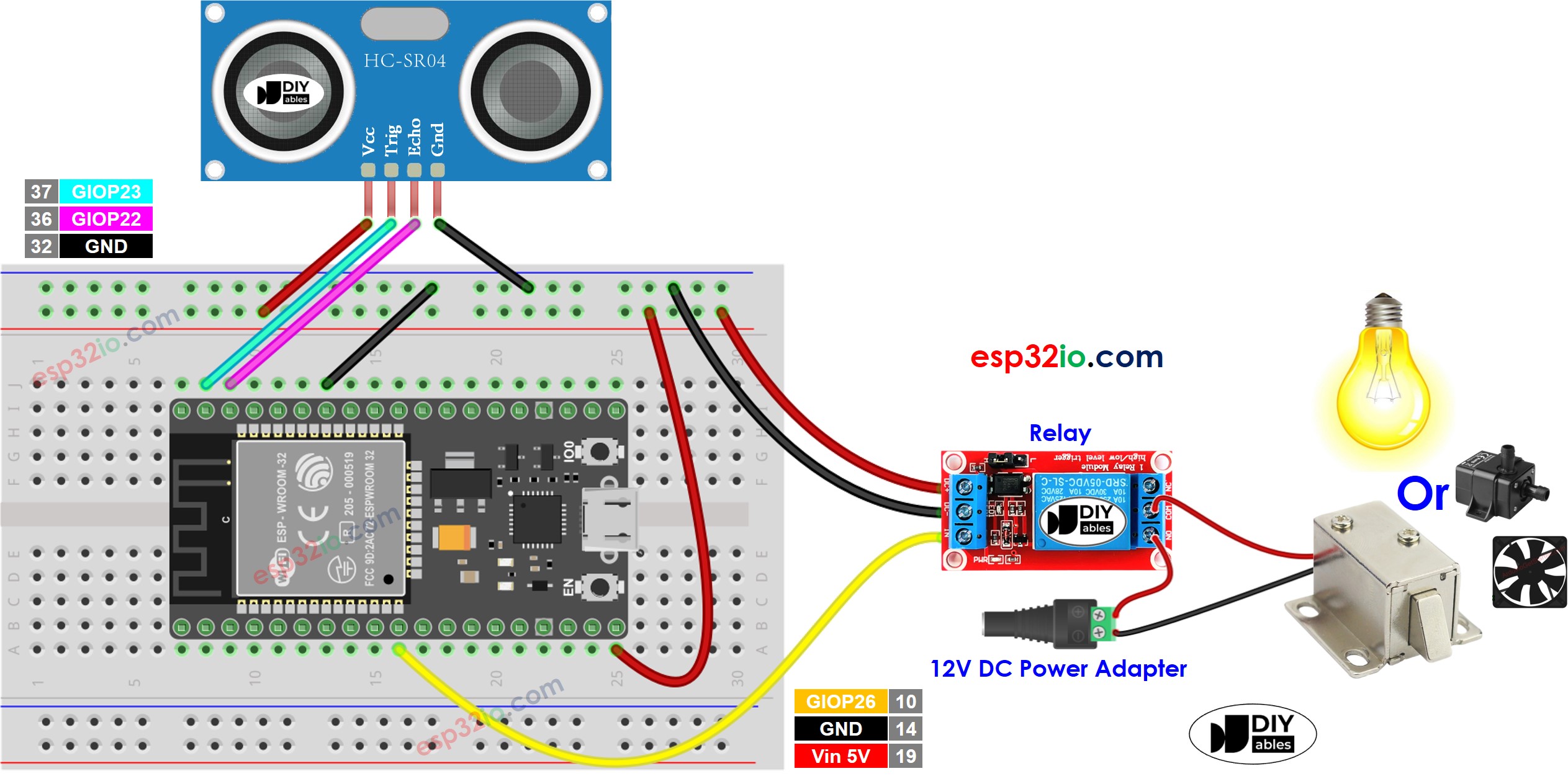 ESP32 Ultrasonic Sensor Relay Wiring Diagram
