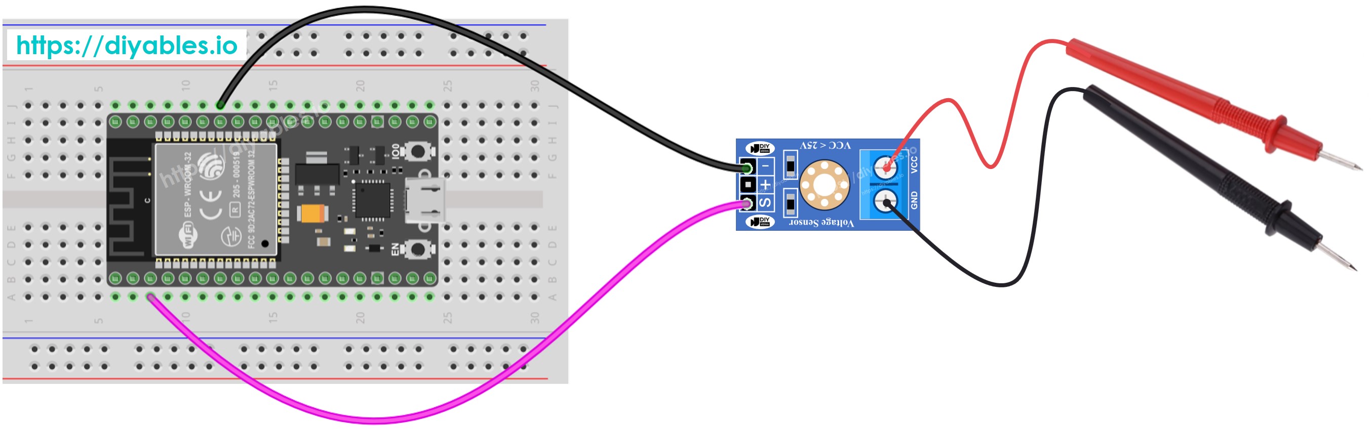 ESP32 voltage sensor Wiring Diagram