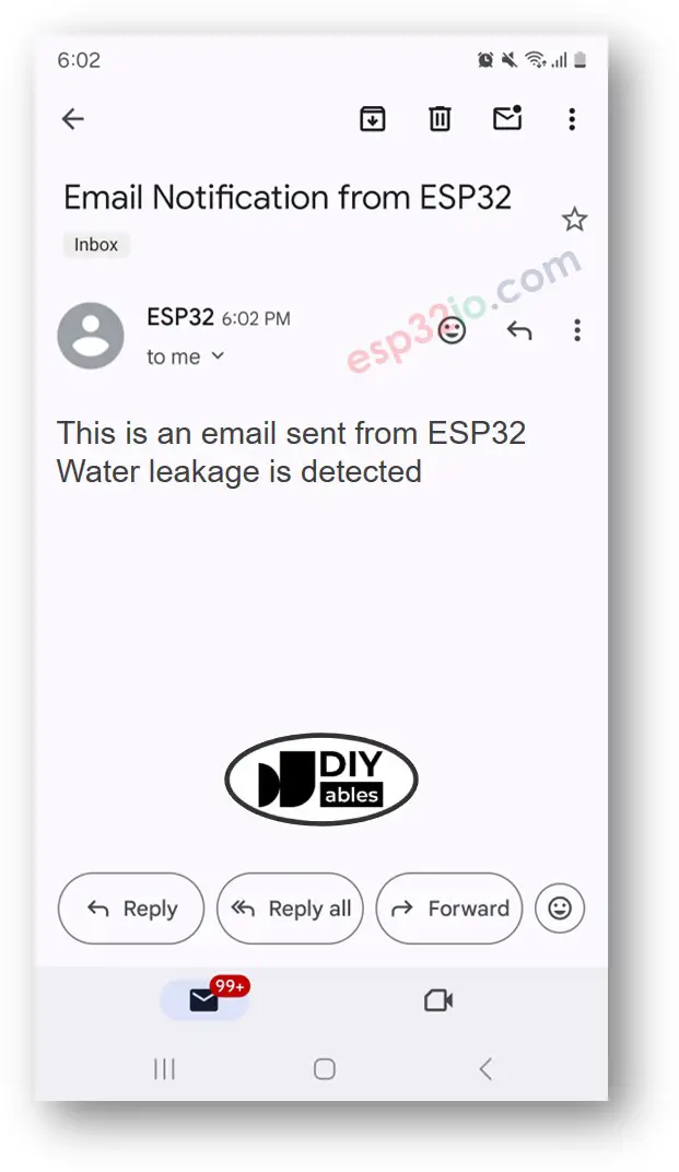 ESP32 water sensor email