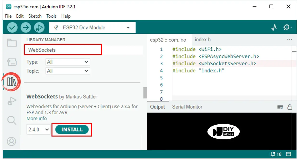 ESP32 WebSockets library