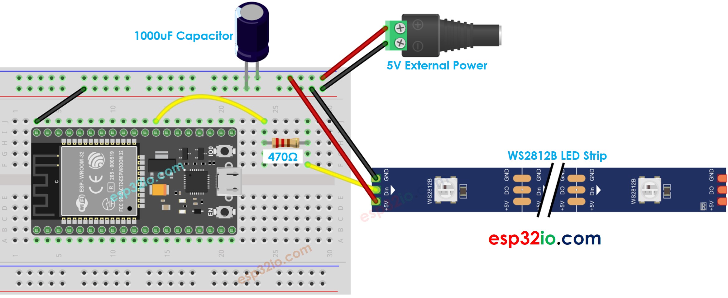 ESP32 WS2812B RGB LED strip Wiring Diagram
