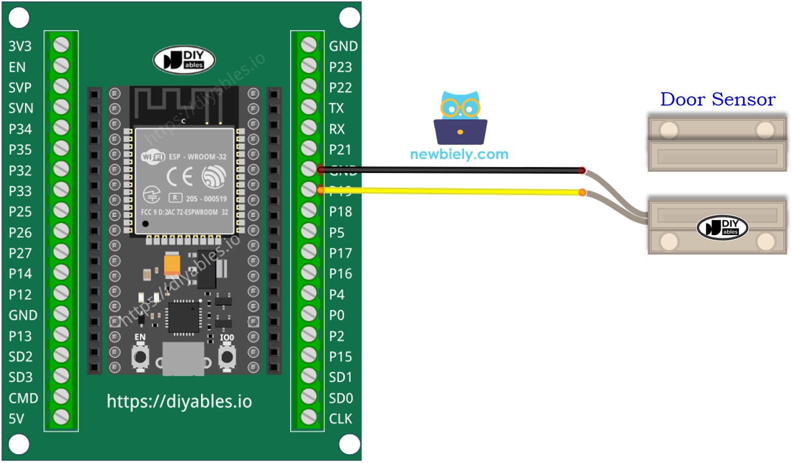 How to connect ESP32 and door sensor