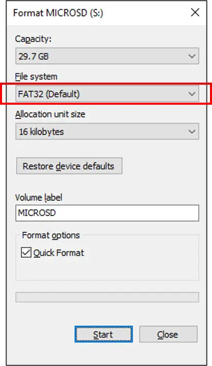 Micro SD Card format FAT32